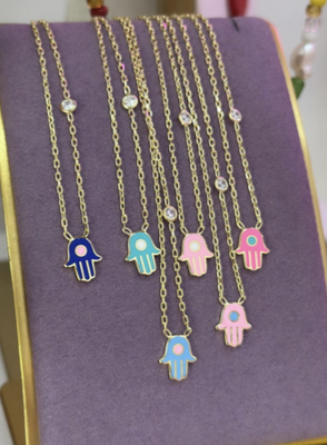 Gold-Plated Sterling Silver Colorful Enamel Hamsa Bracelet with Cz