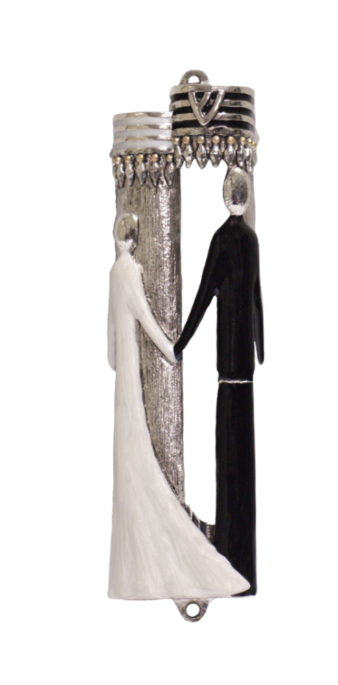 Bride and Groom Wedding Mezuzah - Silver