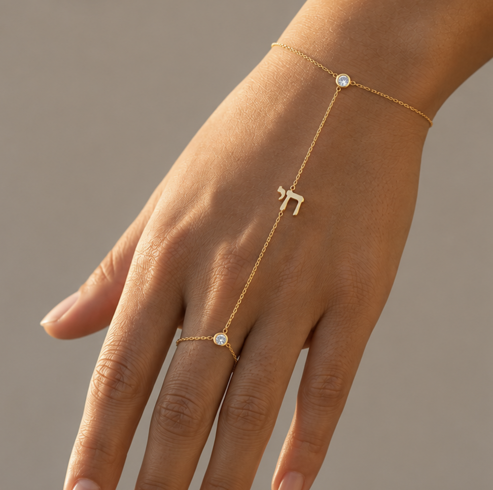Chai Hand Chain — 14k Gold & Diamonds