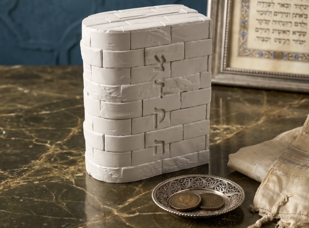 Western Wall Tzedakah Box - White