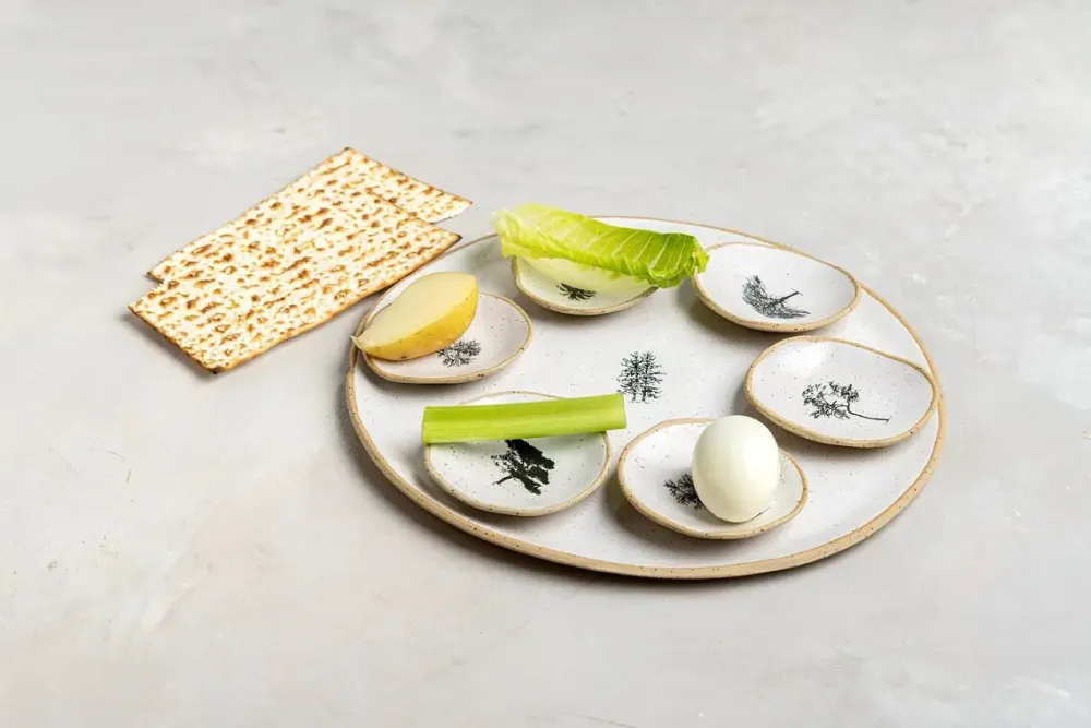 Tree Design Round Seder Plate Blue and White