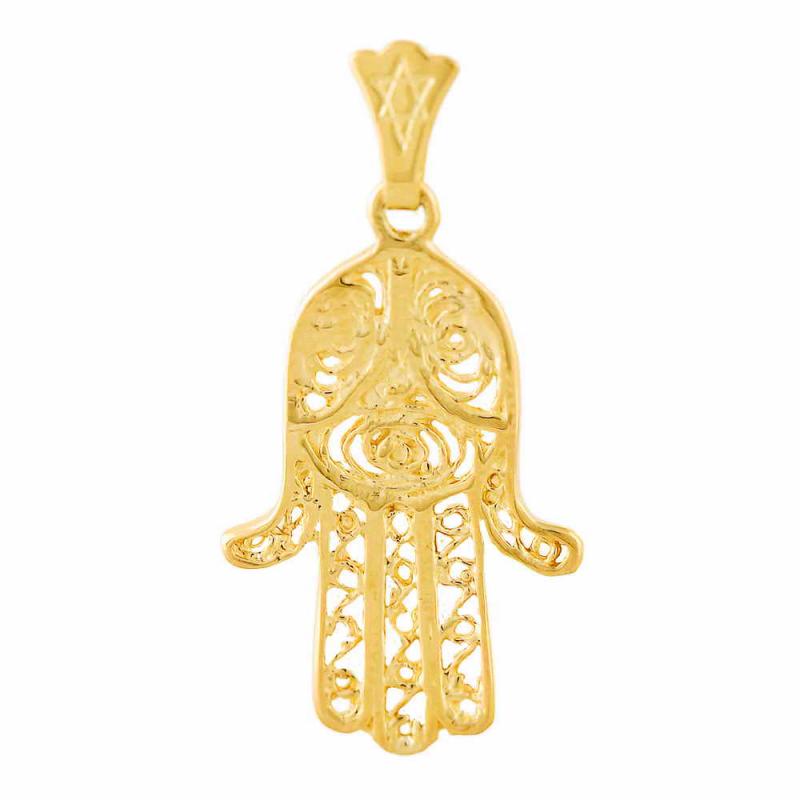 14kt Gold Filigree Hamsa - Pendant