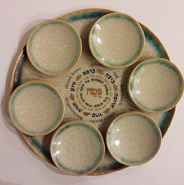 Green Crackle Passover Seder Plate - Ceramic