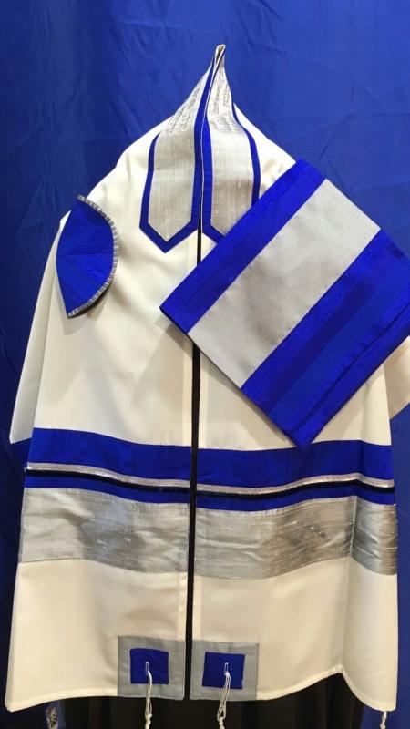 Electric Blue and Silver Wool Tallit ADEB 807