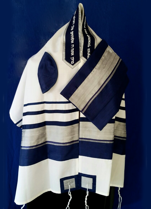 Men's Traditional Blue and Silver Tallit Set