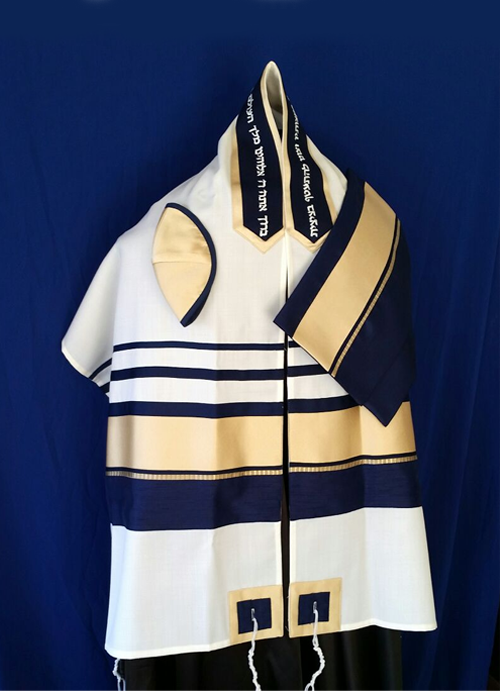 Men's Navy and Gold Traditional Tallit Set