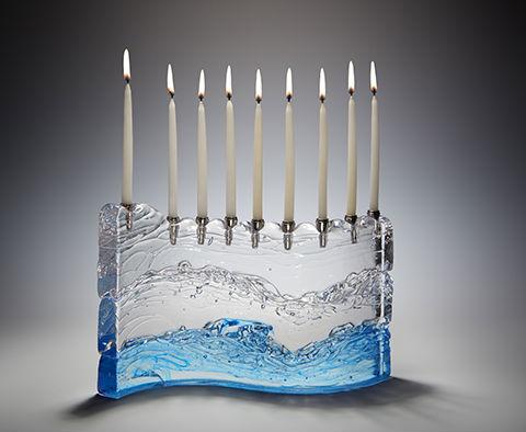 'S' Menorah Turquoise - Glass