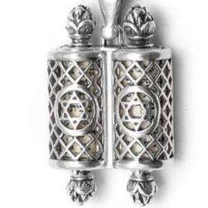 Star of David Torah Scroll Mezuzah Necklace - Sterling Silver