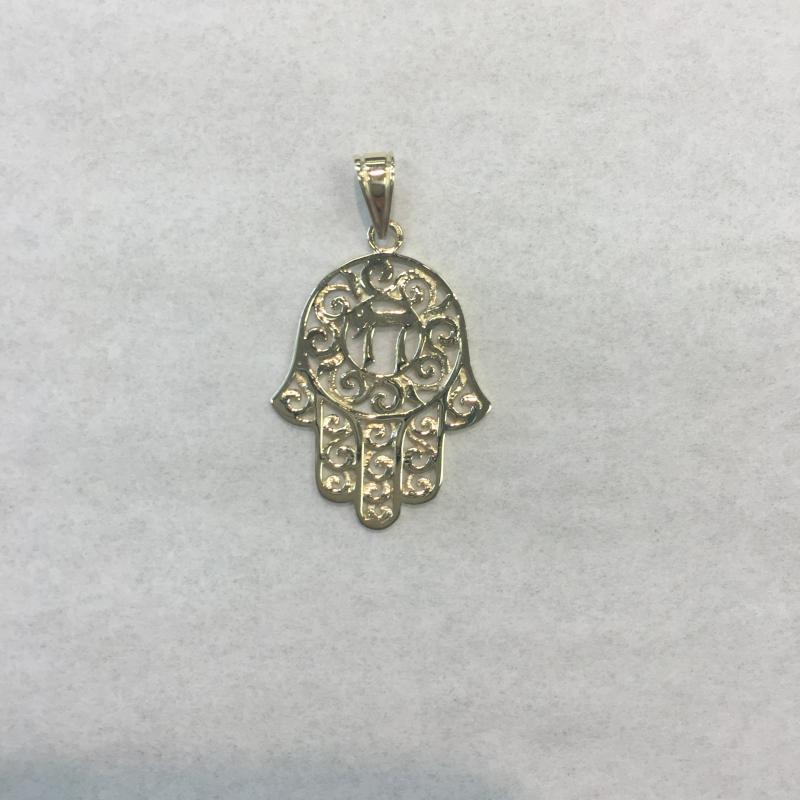 Filigree Hamsa with Chai - 14kt yellow gold