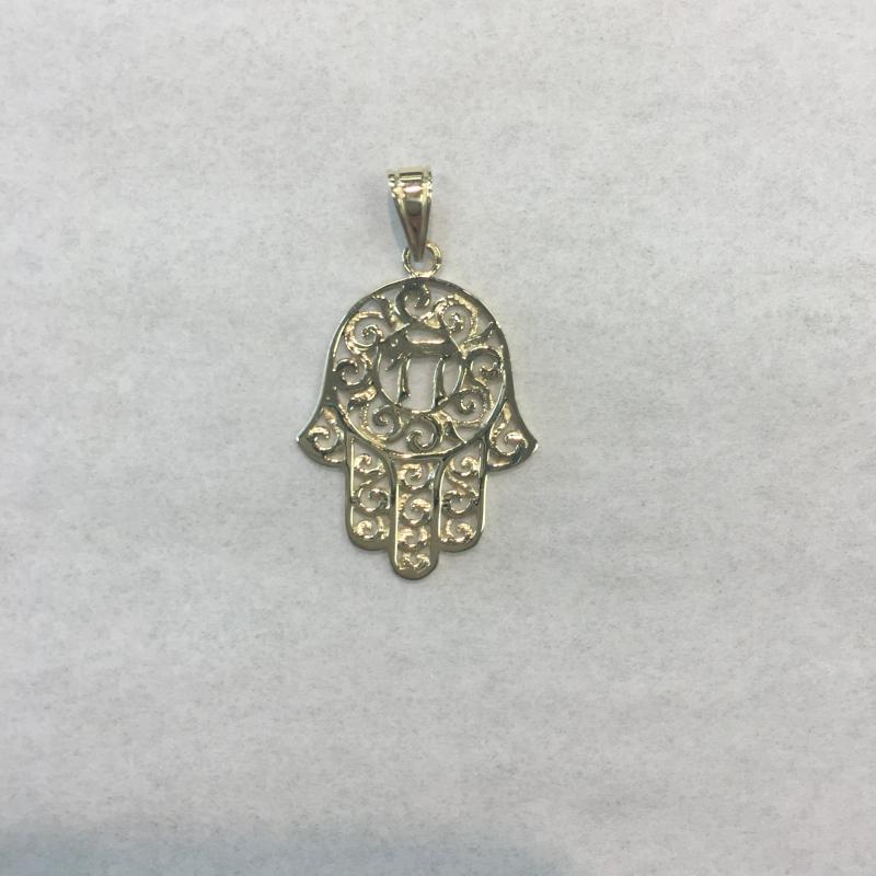 14kt Hamsa with Chai