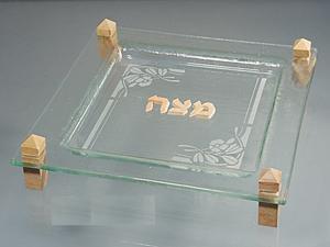 Katzrin Matzah Plate - Glass and Jerusalem Stone