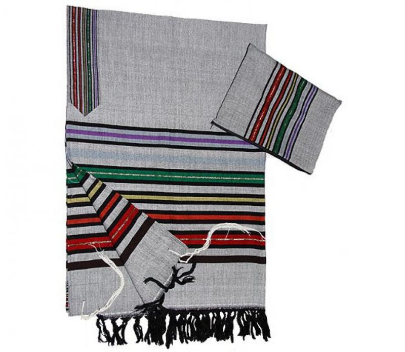 Wool Tallit - Joseph's Coat on Gray