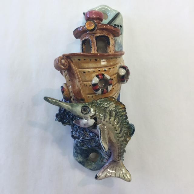 Deep Sea Fishing Mezuzah - Painted Porcelain