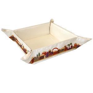 Jerusalem Red Matzah Holder - Embroidered Linen