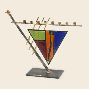 Triangular Art Deco Menorah - Glass, Steel, and Copper