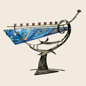 Large Swirled Menorah - Glass, Steel, and Copper