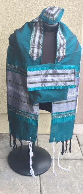 Silk Tallit- Green and Gray