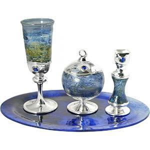 Blue Blown Glass Havdalah Set - Sterling Silver