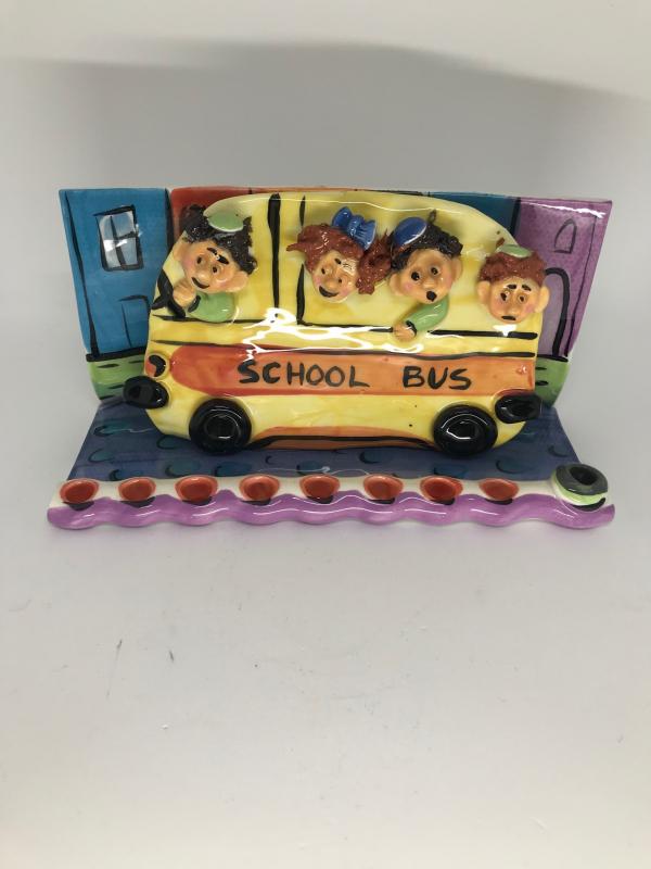 Ceramic School Bus Hanukkah Menorah by Inna O