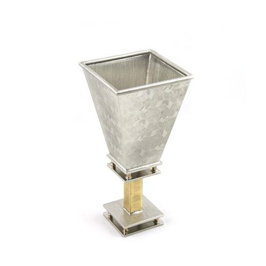 Square Kiddush Cup - Pewter and Brass