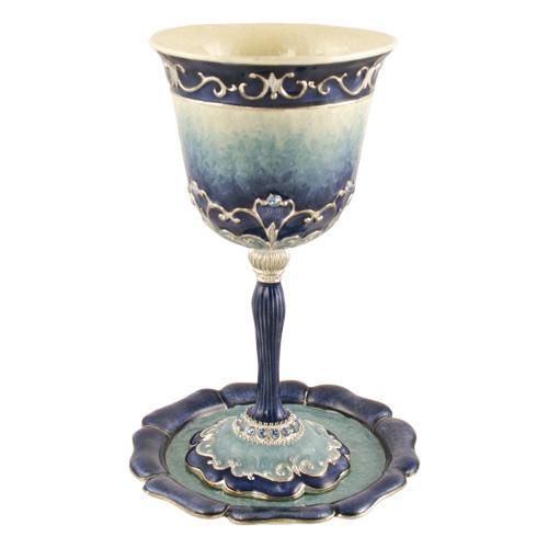 Kiddush Cup with Saucer - Blue