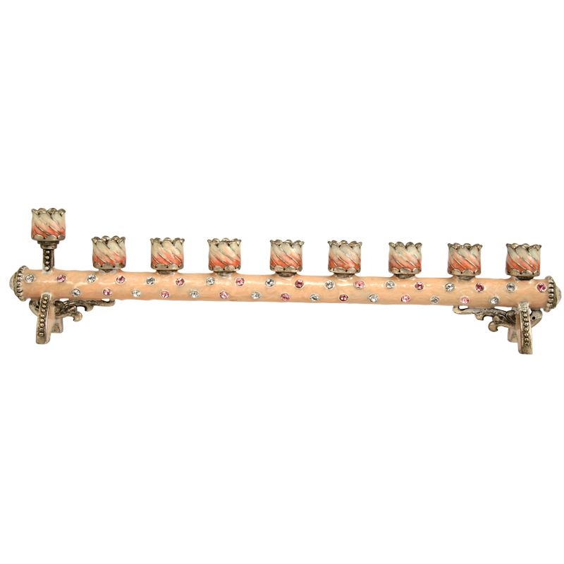 Pink Petite Cylindrical Menorah - Enamel and Pewter