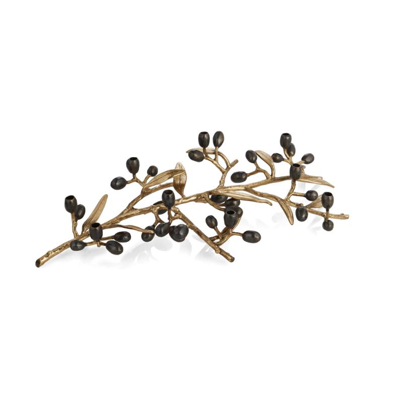 Olive Branch Gold Menorah - Brass