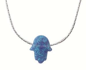 Opal Blue Hamsa Necklace - Silver