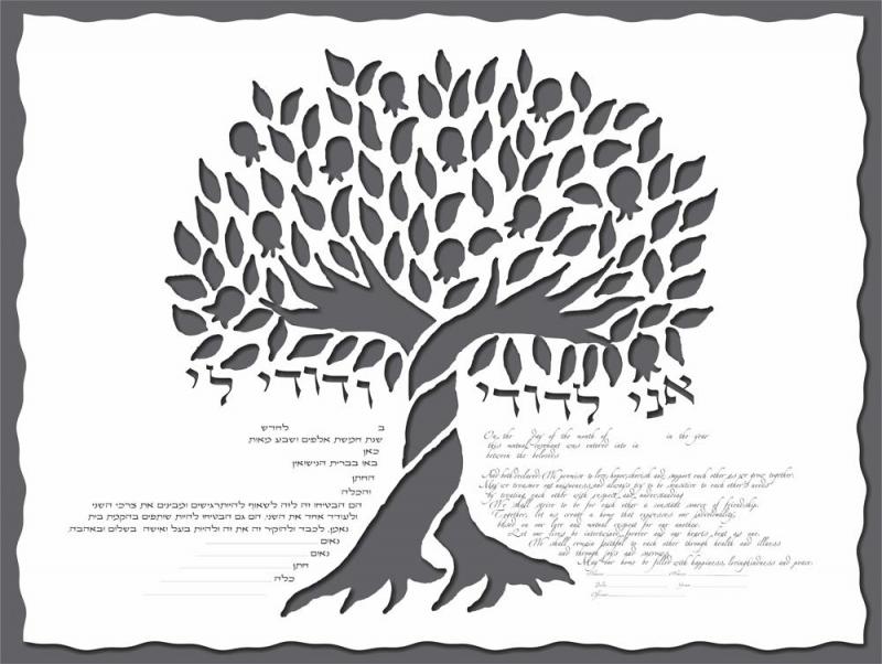 Pomegranate Tree Ketubah in Charcoal