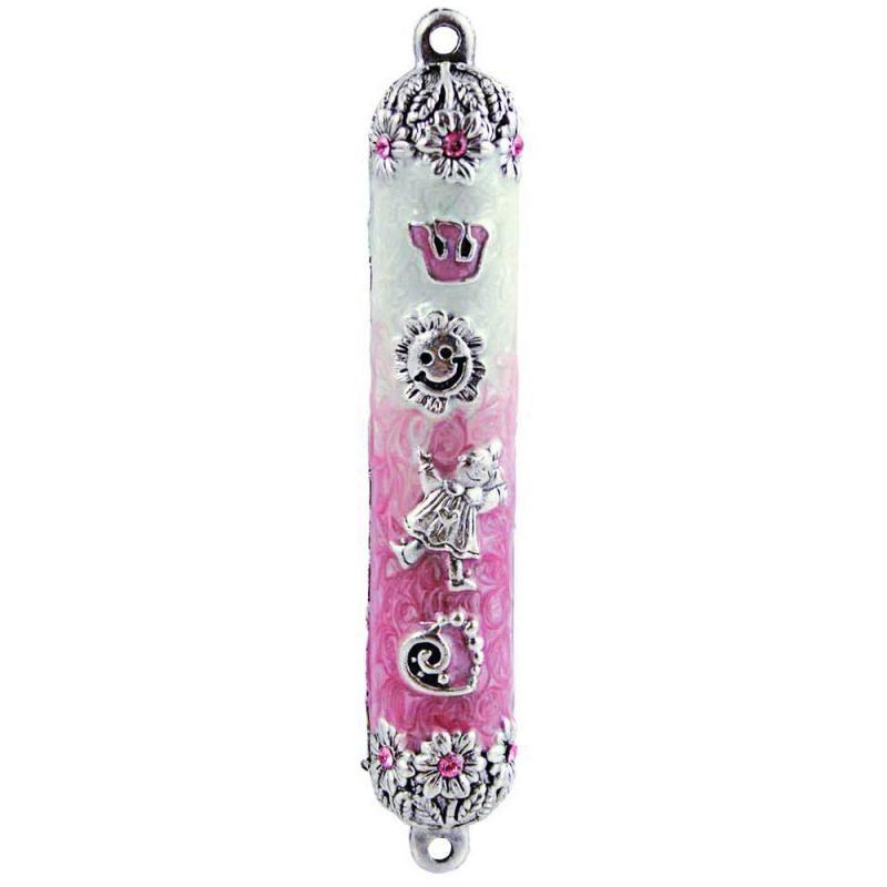 Pink Baby Mezuzah enamel