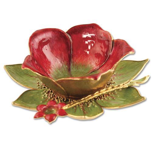 Large Flower Blossom Honey Dish Set, Red and Green