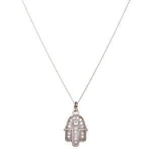 Sparkling Hamsa Necklace - Silver