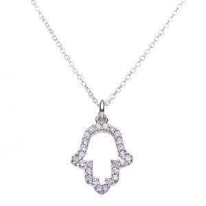 Outline Small CZ Hamsa Necklace - Sterling Silver