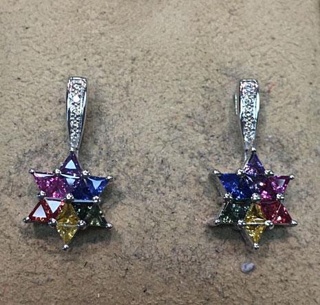 Diamond Star of David Earrings - Genuine Sapphires