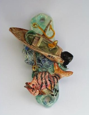 Fishing Boat Mezuzah - Painted Porcelain