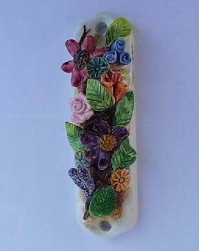 Flowers Mezuzah - Painted Porcelain