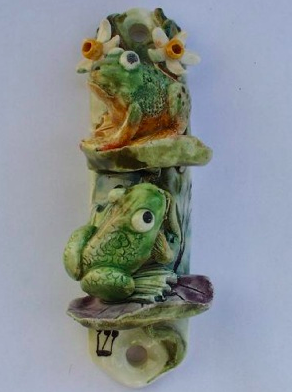 Frog Mezuzah - Painted Porcelain