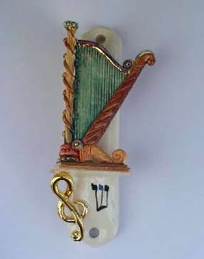 Harp Mezuzah - Painted Porcelain
