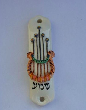 Harp 2 Mezuzah - Painted Porcelain