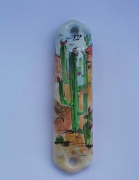Cactus Mezuzah - Painted Porcelain