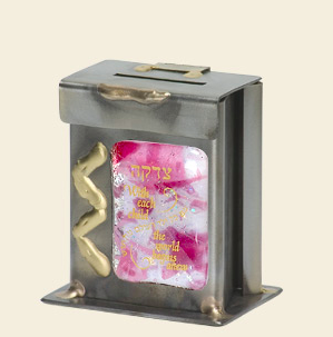Small Pink Baby Tzedakah Box - Glass, Steel, and Copper