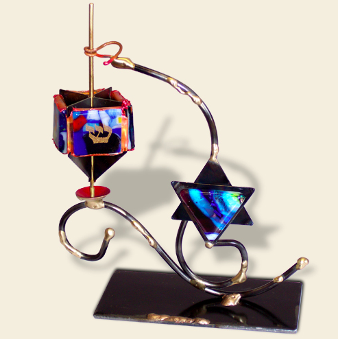 Dreidel on Star of David Stand - Glass, Steel, and Copper