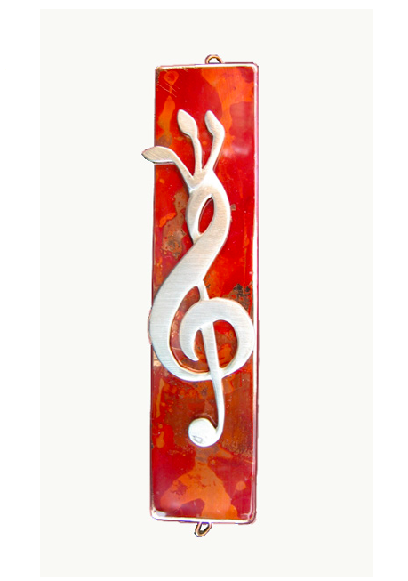 Treble Clef Shin Mezuzah - Bronze