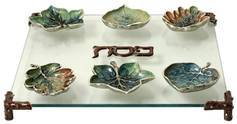 Leaves Seder Plate Silver SDR03A