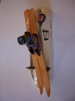 Ski Mezuzah - Painted Porcelain