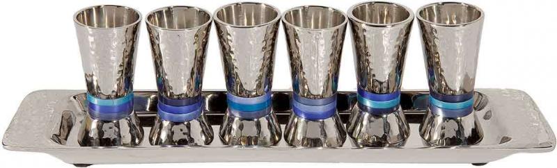 Kiddush Cup Set - Hammered Steel