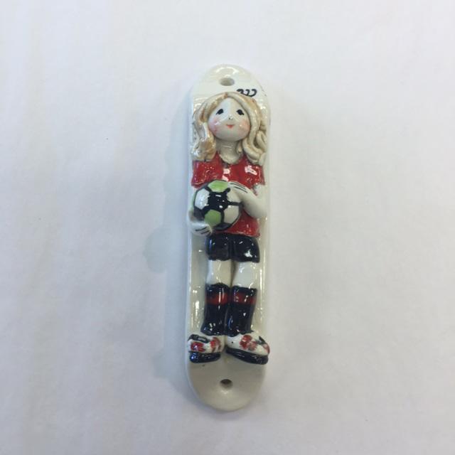 Soccer Girl Mezuzah - Painted Porcelain