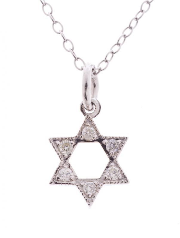Star of David, 14k White Gold with Diamonds by Alef Bet