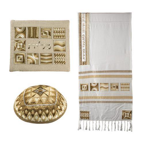 Embroidered Geometric Talit Gold