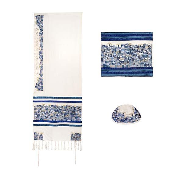 Blue Embroidered Talit Jerusalem